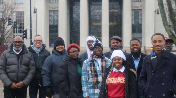 Photo of MIT faculty with Tuskegee University students and faculty visiting MIT in January 2022.