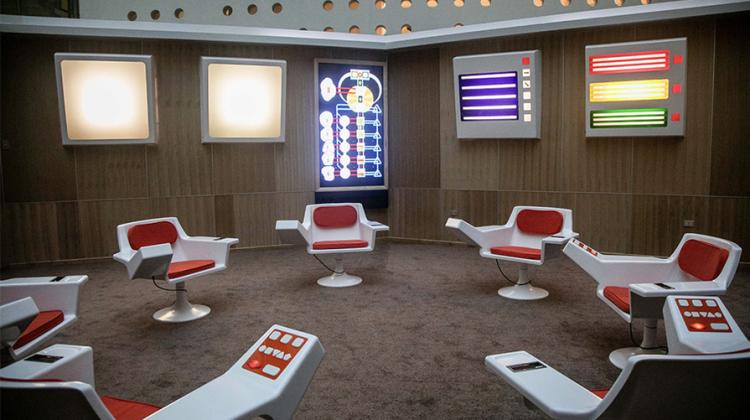 Photo of full-scale reconstruction of the Cybersyn Operations Room 